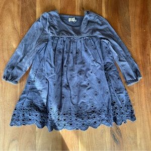 Next Eyelet Lace Long Sleeve Blue Dress Size 1.5-2